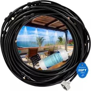 야외 파티오용 26피트 미스터 - 황동 노즐 20개 3/4인치 어댑터 및 정수 필터가 장착된 실외 미스트 냉각