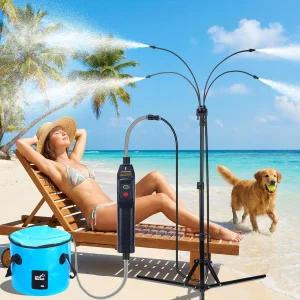 야외 파티오용 스탠딩 미스트 충전식 워터 펌프 및 휴대용 버킷이 장착된 5.3피트 높이 조절 시스템