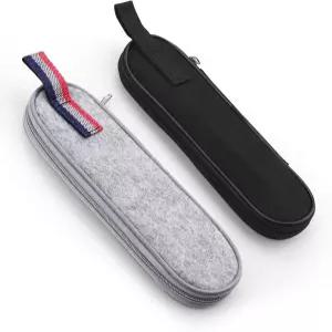 세코나우 2팩 식기 여행용 케이스 휴대용 가방 펠트 파우치 지퍼 플랫웨어 홀더 젓가락용 보관 슬리브 빨대