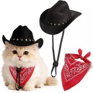 반려동물 카우보이 의상 반다나 스카프가 달린 강아지 모자 파티 코스프레 크리스마스용 조절 가능한
