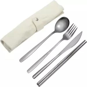 파우치가 있는 uxcell 여행 도구 스테인리스 스틸 휴대용 실버웨어 블랙