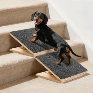 계단용 개 경사로 2팩 작은 위한 조절 가능한 나무 웨지 삼각 지지대가 있는 접이식 실내 노약자 및 짧은