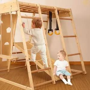 제이코 가정용 정글짐 실내 원목 미끄럼틀 그네 고리 조합 암벽등반 놀이기구