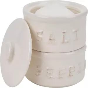 빈티지 세라믹 소금 및 후추 쉐이커 세트 조미료 지하실 뚜껑이 있는 스태킹 볼