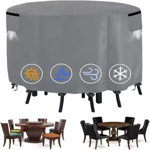 원형 테이블 의자 세트 커버 야외 파티오 방풍 버클과 탄성 드로스트링이 있는 방수 가구 62인치 다이아 X