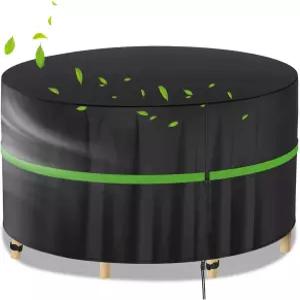 원형 야외 테이블 커버 50인치 방수 파티오 가구 - 튼튼한 420D 대형 식탁 및 의자 세트 블랙 DIA x 28인치