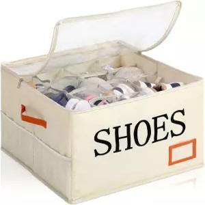 옷장용 에이미힐 신발 정리함 손잡이가 있는 16켤레 패브릭 대형 접이식 보관함과 투명 커버 메쉬 백