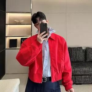 남친 빨강 재킷 파리 캔버스 자켓 순면 코트 남녀 쇼트 숄더 칼라 톱 OP1