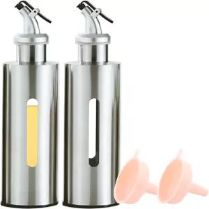 주방용 FEOOWV 올리브 오일 및 식초 디스펜서 병 세트 9.9온스 투명 플라스틱 올리 카라페290ml 푸어