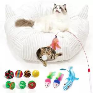 실내 고양이를 위한 대형 터널과 아늑한 침대 크리스마스 트리 아래 부드러운 플러시 피카부 동굴 도넛