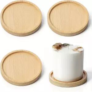 나무 양초 홀더 농가 장식 4PCS 기둥 트레이 소박한 스탠드 둥근 받침대 거실용 테이블 센터피스