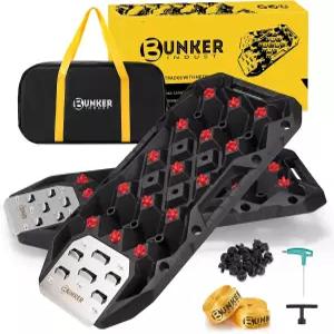 잭 베이스가 장착된 벙커 인더스트리얼 오프로드 트랙션 보드 휴대용 리커버리 트랙 타이어 매트 - 블랙