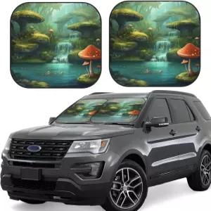 정글 트리의 2피스 자동차 앞유리 햇빛 가리개 접이식 버섯 열 및 자외선 차단 실내 액세서리 보호