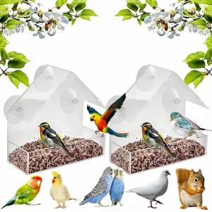 강력한 흡입 컵이 장착된 야외용 투명 피더 창문용 매그놀로란 2팩 새 모이통 푸밍버드 아크릴 인터랙티브
