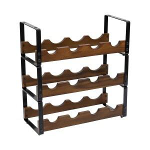 피어링턴 12 스택형 와인 러스틱 3단 무료 우드 아카시아 홀더 솔리드 아이언 스탠딩