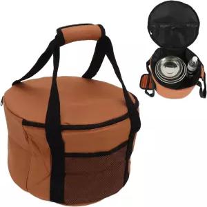 MOUMOUTEN 캠핑 식기 운반 가방 13.7L 대용량 방수 피크닉 보관 접시 냄비 그릇 야외 바비큐 원형