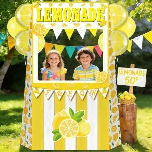 론디일 레모네이드 스탠드 사진 부스 소품 48 x 63 레몬 실물 크기 스탠드업 판지 컷아웃 야외 실내 파티