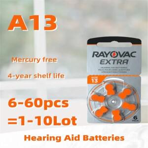 보청기 A13 배터리 6-60PCS RAYOVAC EXTRA 아연 공기 1.45V.13A P13 PR48 BTE CIC RIC OE 용