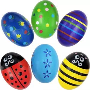 초치스 6팩 대형 매끄러운 페인트 나무 이스터 셰이커 래틀 프리커션 마라카스 상자 안의 장식 및 헌팅에