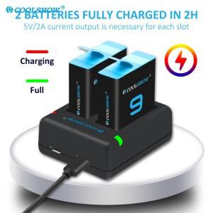 고프로 히어로 9 배터리 충전기 액션 카메라 액세서리용 1800mAh 12 11 10 블랙 호환)