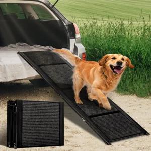 자동차 SUV 트럭용 접이식 개 경사로 대형견용 17.3인치 x 63인치 휴대용 애완동물 경량 미끄럼 방지 및