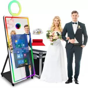 65 미러 포토 부스 32 터치스크린 매직 셀카 카메라 키오스크 머신 RGB 루프 라이트 프레임 휴대용 결혼식