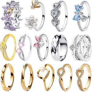 뜨거운 판매 원래 925 스털링 실버 반지 여성을위한 다채로운 활 진주 꿀벌 꽃 크리스탈 발렌타인 생일 선