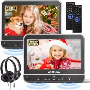 ARAFUNA 10.5인치 차량용 휴대용 DVD 플레이어 1080P 풀 HD HDMI 입력 장착 브래킷 포함 듀얼 스크린