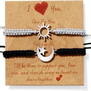 젝시바 2Pcs 조절 가능한 커플 팔찌 - 크리스찬 크로스 스테인리스 스틸 튼튼한 직조 로프 남녀를 위한