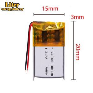 0.259WH 3.7V 301520 70MAH 리튬폴리머 충전식 배터리 MP3 MP4 블루투스 헤드셋 소형 장난감 전자제품용