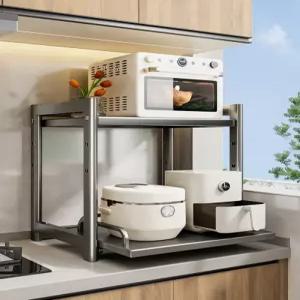 밥솥 선반 렌지대 3단 가능] 총회 찜기 장식장 이중층 조절 밥솥장 수납장 [