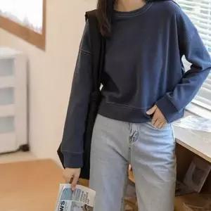 여성 오버핏 여성 맨투맨 티셔츠 스티치 크롭 맨투맨 데일리 라운드