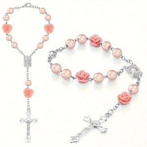 십자고상 1PC ABS 차량용 거울 카톨릭 크로스 비즈 구슬 메달 로즈 백미러 기도 묵주