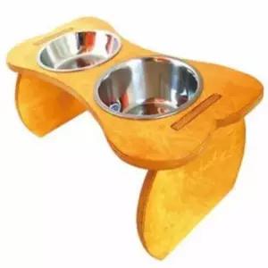 [반려] 밥그릇 스테인리스 식기 뼈다귀 애견 식기 식탁 원목 2구 강아지