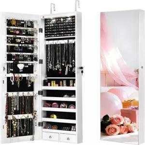 NAFORT 2 LED 미러 주얼리 아무어 프레임리스 있는 47.5 H 도어 또는 벽걸이 캐비닛 잠금식 보관함 서랍