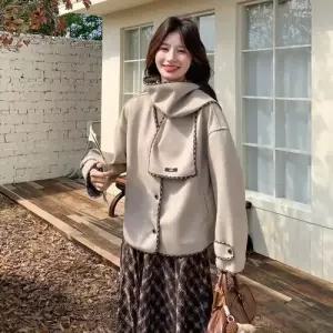 여자 모직 코트 반에 머플러 KS1