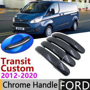 검은 탄소 섬유 문 핸들 커버 ford transit custom 2012 ~ 자동차 액세서리 스티커  세트 크롬