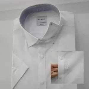 [예작]23S/S 화이트 코튼폴리/배색/스냅단추 비침적은 슬림핏 반팔셔츠 YJ3MBS255