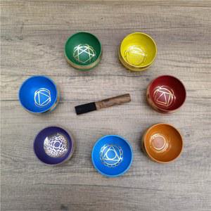 싱잉볼 네팔 구리 티베트어 컬러 세미 차임 명상 세트 8CM 그릇 노래 수제 차크라 요가