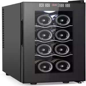 벨리에타 8병 와인 쿨러 냉장고 소형 레드 샴페인 드라이 화이트 스파클링 위한 유리문 셀러가 있는 미니