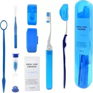 EASYTODENTA 8-in-1 휴대용 교정 구강 관리 키트 치아용 교정기 청소 치실 왁스 치과 거울