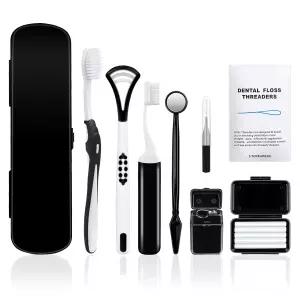 휴대용 교정 구강 관리 키트 - 여행용 케이스가 있는 교정기용 치아 V/U자형 칫솔 치실 나사산 및