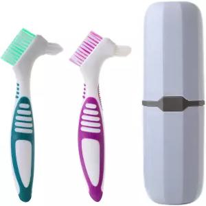 클로피악 2Pcs 틀니 브러시 케이스 여행용 의치 칫솔 부드러운 효과적인 클리너 키트 인체공학적 고무