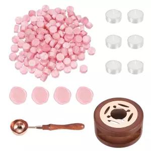 파티킬 왁스 씰 키트 150개 씰링 비드 나무 워머 녹인 스푼 봉투 편지 우편 공예 DIY용 6개 청록색 양초 펄