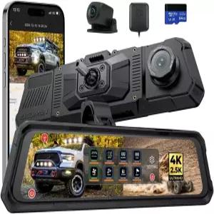 Acumen 4K+2.5K 방수 후방 뷰 미러 카메라 12인치 대시 캠 앞뒤 차량용 백업 트럭 SUV 지프 UTV WiFi GPS