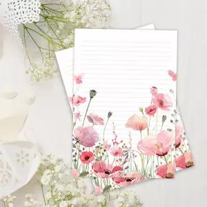 30장 B5 수채화 스타일 양귀비 무늬 줄지어 있는 필기용지 노트 메모 적합합니다