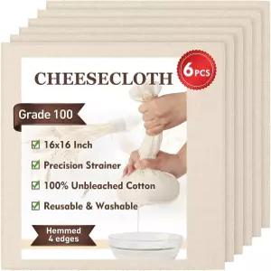 토풀로스 치즈클로스 6개 PCS 프리컷 16x16 4개의 가장자리 100등급 초미세 100 표백되지 않은 면 - 견과류