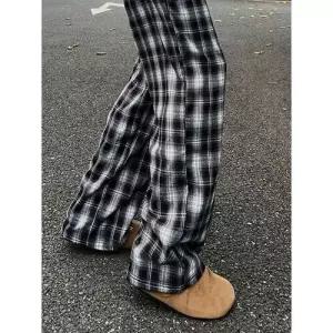 록쉬블몰 팬츠 면 남자 빈티지 칼 통 굴곡진 체크 HO1