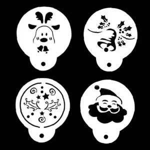 제과 제빵 장식 스텐실 판 크리스마스 산타클로스 눈사람 루돌프 별 패턴 4종