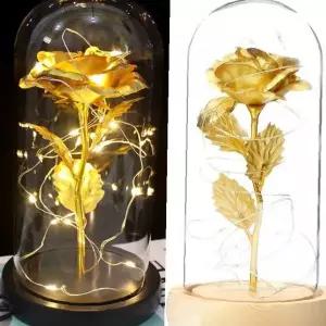 LED 조명 금박 장미 유리돔 무드등 나무 받침대 인테리어 소품 감사 기념 선물
